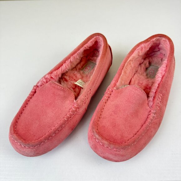UGG Ansley Suede Moccasin Slipper Loafers Pink Blossom - Picture 1 of 11